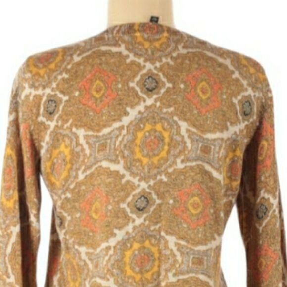 Talbots Cardigan Cotton Button Retro 70s Geek Secretary Grannycore Medallion M - Picture 8 of 11